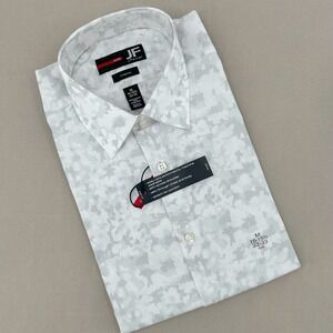 J Ferrar Mens Slim Fit White Camo Stretch Dress Shirt Medium 15- 15 1/2 32-33